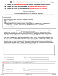 Form MH-5542 Certificate of Need for Emergency Admission Under Title 33, Chapter 6, Part 4, Tennessee Code Annotated - Tennessee