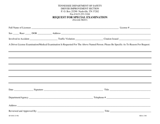 Form SF-0365 &quot;Request for Special Examination&quot; - Tennessee
