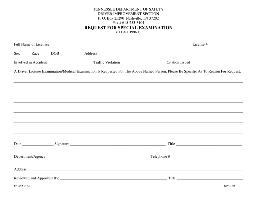 Form SF-0365 Request for Special Examination - Tennessee