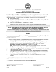 Form SF-1479 &quot;Affidavit for Voter Photo Identification License&quot; - Tennessee