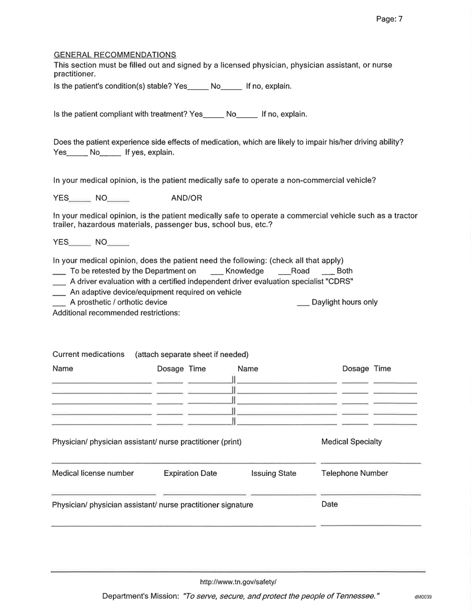 Medical Form - Tennessee, Page 6