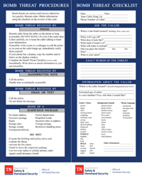 Document preview: Bomb Threat Checklist - Tennessee