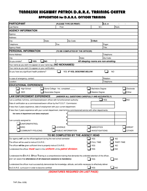 Application for D.a.r.e. Officer Training - Tennessee