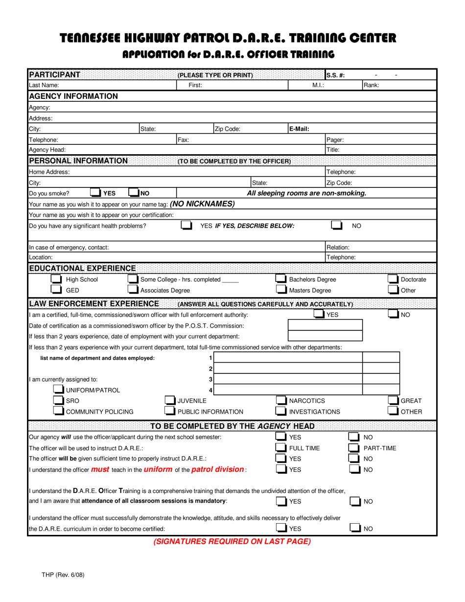 Application for D.a.r.e. Officer Training - Tennessee, Page 1