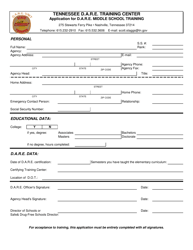 Document preview: Application for D.a.r.e. Middle School Training - Tennessee