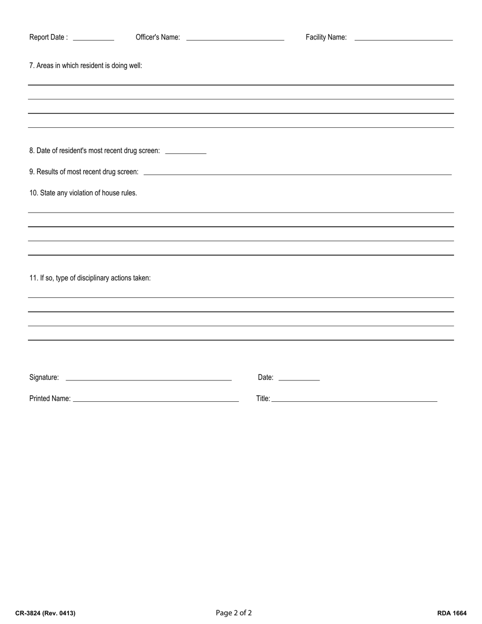 Form CR-3824 Transitional Housing Monthly Progress Report - Tennessee, Page 2