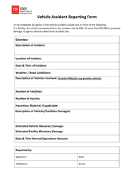 Document preview: Vehicle Accident Reporting Form - Tennessee