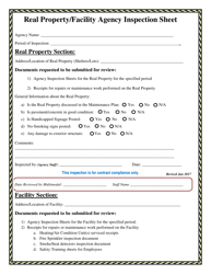 Document preview: Real Property/Facility Agency Inspection Sheet - Tennessee