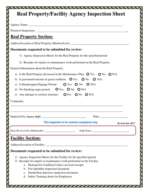 Real Property / Facility Agency Inspection Sheet - Tennessee Download Pdf