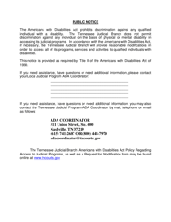 Ada Public Notice Form - Tennessee