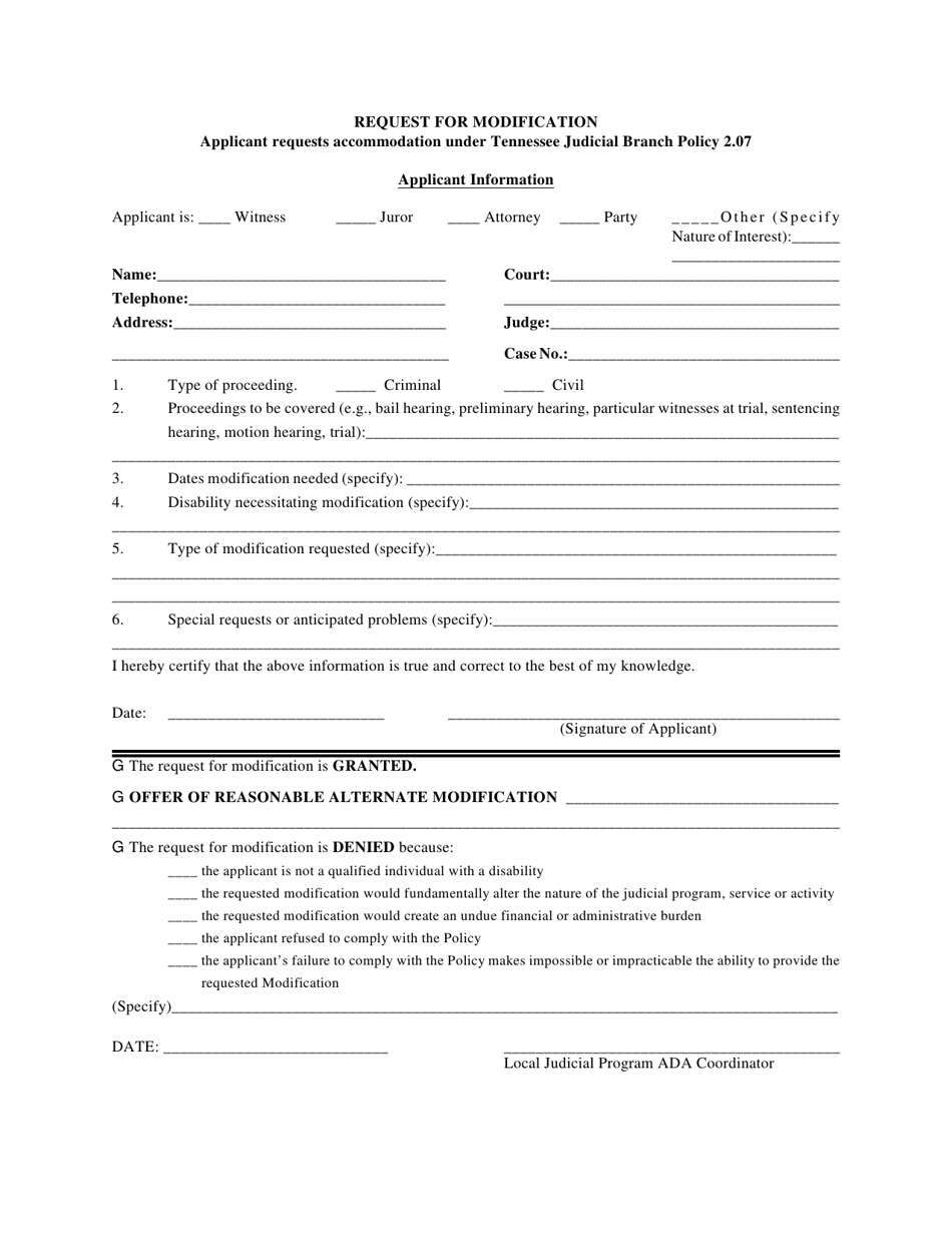 Request for Modification - Tennessee, Page 1
