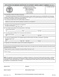 Document preview: Form SS-4231 Application for Amended Certificate of Authority Limited Liability Company - Tennessee