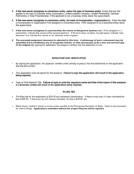Form SS-4262 Application for Assignment of Trademark or Service Mark - Tennessee, Page 2