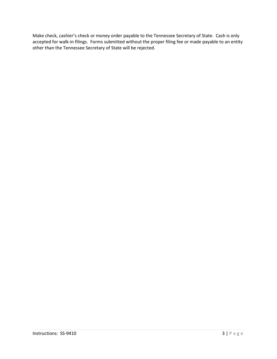 Form SS-9410 Application for Reinstatement Following Administrative Dissolution / Revocation - Tennessee, Page 3