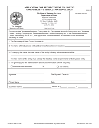 Form SS-9410 Application for Reinstatement Following Administrative Dissolution/Revocation - Tennessee, Page 4