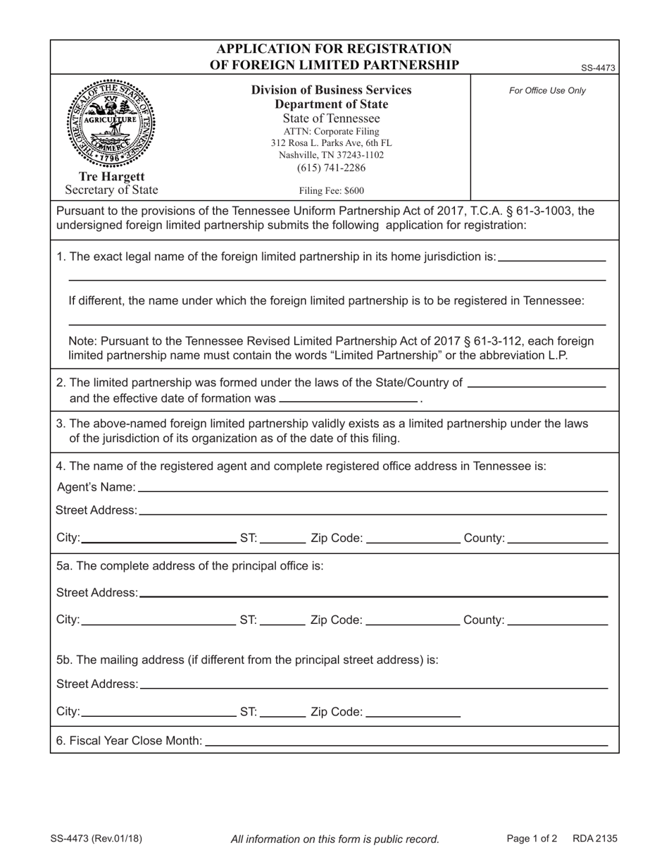 Form SS-4473 Application for Registration of Foreign Limited Partnership - Tennessee, Page 4