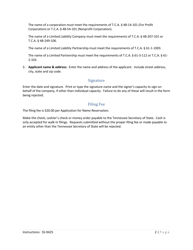 Form SS-9425 Application for Name Reservation - Tennessee, Page 2