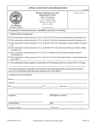 Form SS-9425 Application for Name Reservation - Tennessee, Page 3