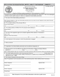 Document preview: Form SS-4482 Application for Registration Limited Liability Partnership - Domestic - Tennessee