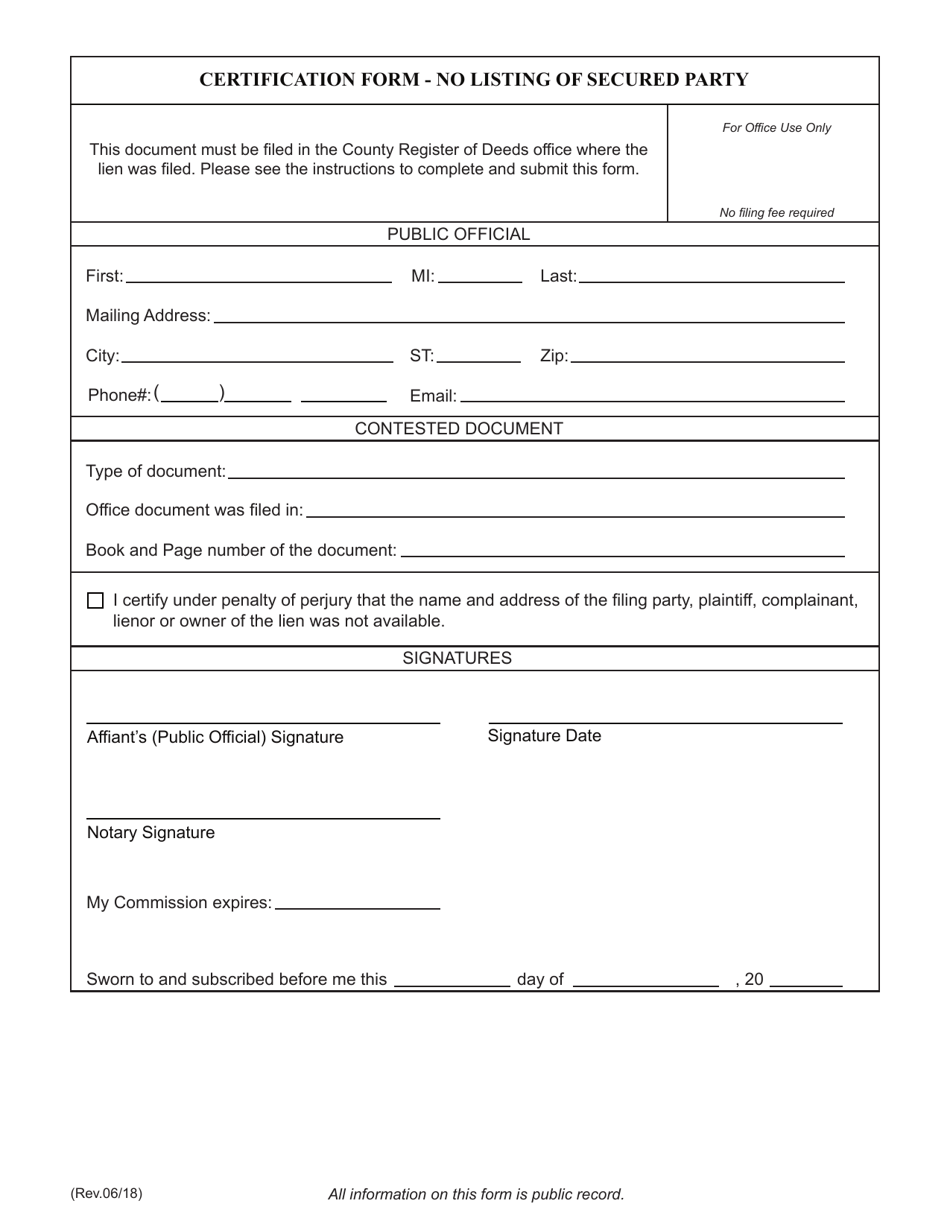 Certification Form - No Listing of Secured Party - Tennessee, Page 3