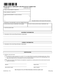 Document preview: Form SS-9403 Motor Vehicle Temporary Lien Articles of Correction - Tennessee
