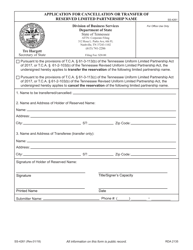 Form SS-4261 Application for Cancellation or Transfer of Reserved Limited Partnership Name - Tennessee, Page 3