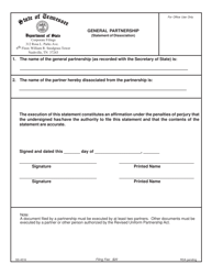 Document preview: Form SS-4516 General Partnership (Statement of Dissociation) - Tennessee