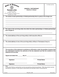 Document preview: Form SS-4518 General Partnership (Statement of Merger) - Tennessee