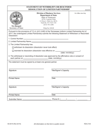 Form SS-9419 Statement of Withdrawn or Rescinded Dissolution of Limited Partnership - Tennessee, Page 3