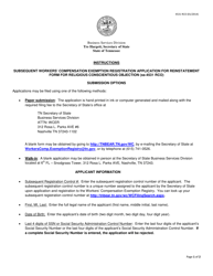 Document preview: Form SS-4531 RCO Subsequent Workers' Compensation Exemption Registration Application for Reinstatement for Religious Conscientious Objection - Tennessee