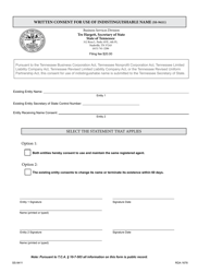 Document preview: Form SS-9411 Written Consent for Use of Indistinguishable Name - Tennessee