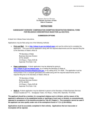 Document preview: Form SS-4532 RCO Subsequent Workers' Compensation Exemption Registration Renewal Form for Religious Conscientious Objection - Tennessee