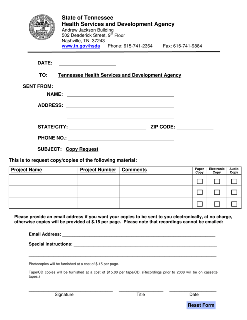 Copy Request Form - Tennessee Download Pdf