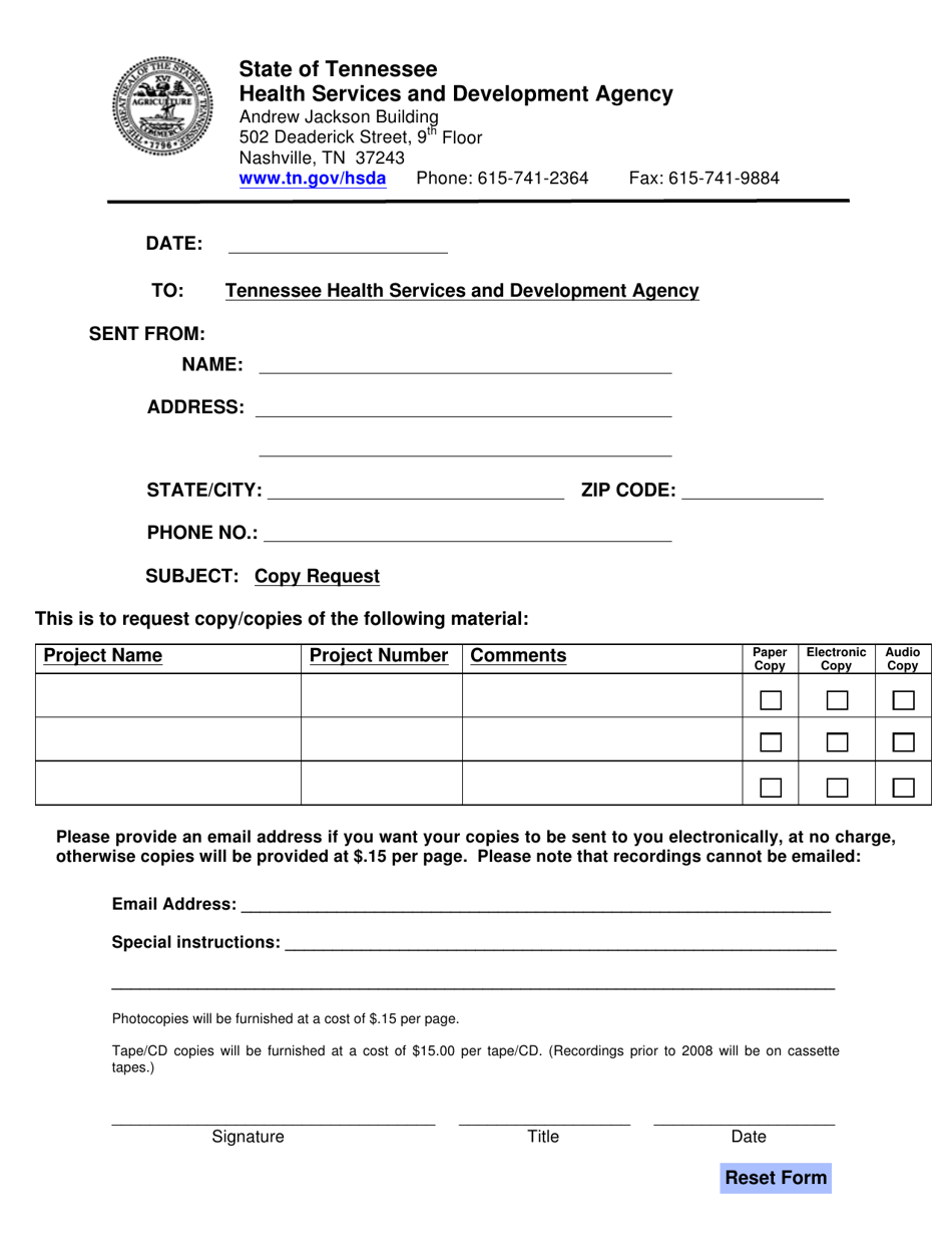 Copy Request Form - Tennessee, Page 1