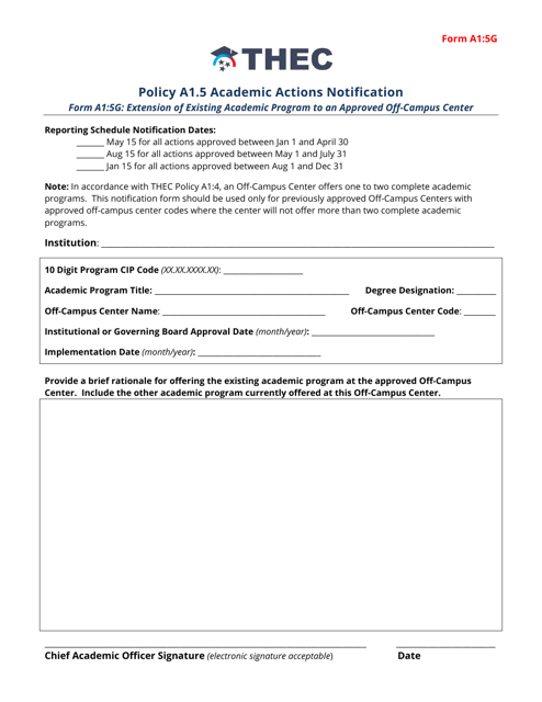 Form A1:5G Extension of Existing Academic Program to an Approved off-Campus Center - Tennessee