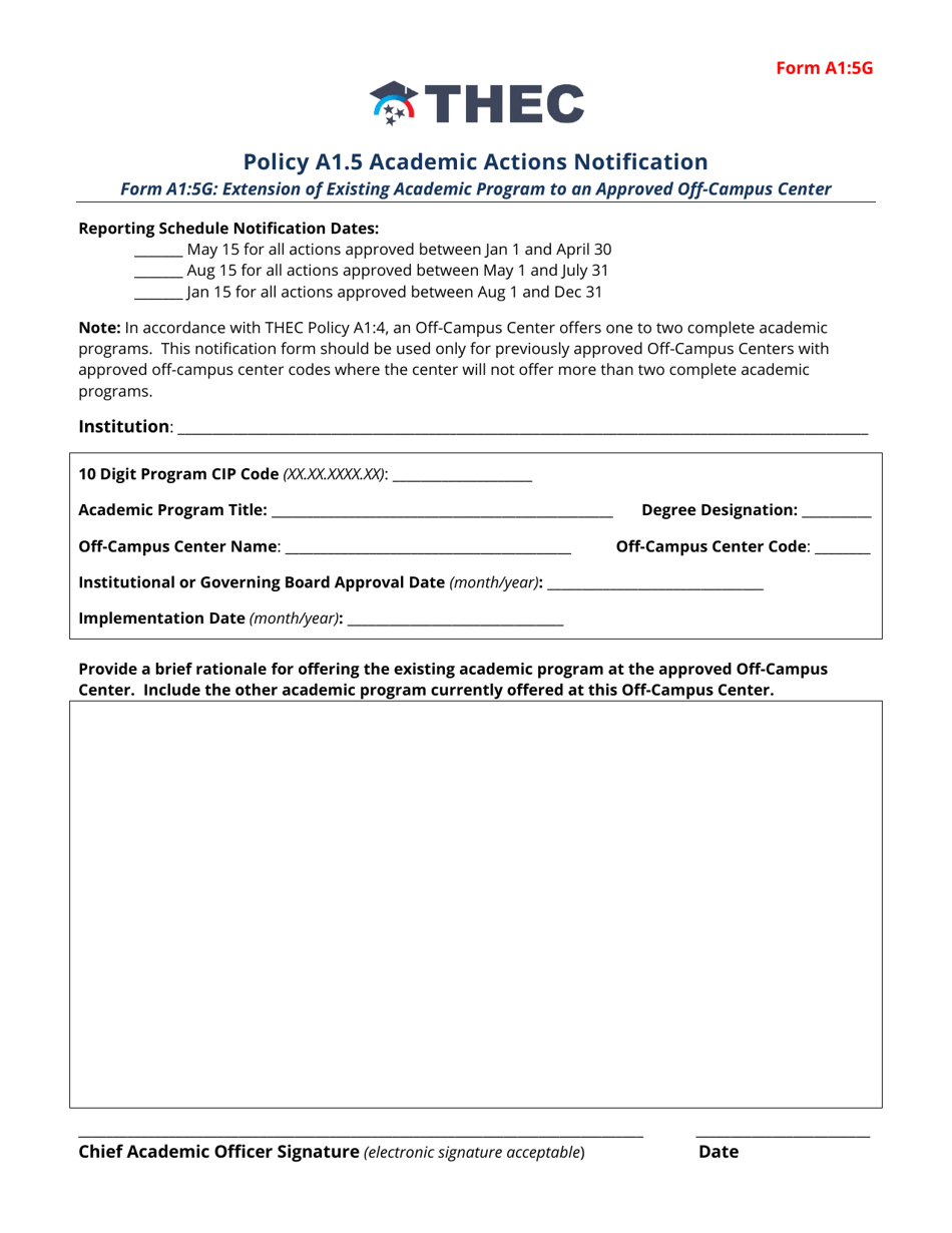 Form A1:5G Extension of Existing Academic Program to an Approved off-Campus Center - Tennessee, Page 1
