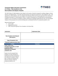 New Academic Unit Request Template - Tennessee