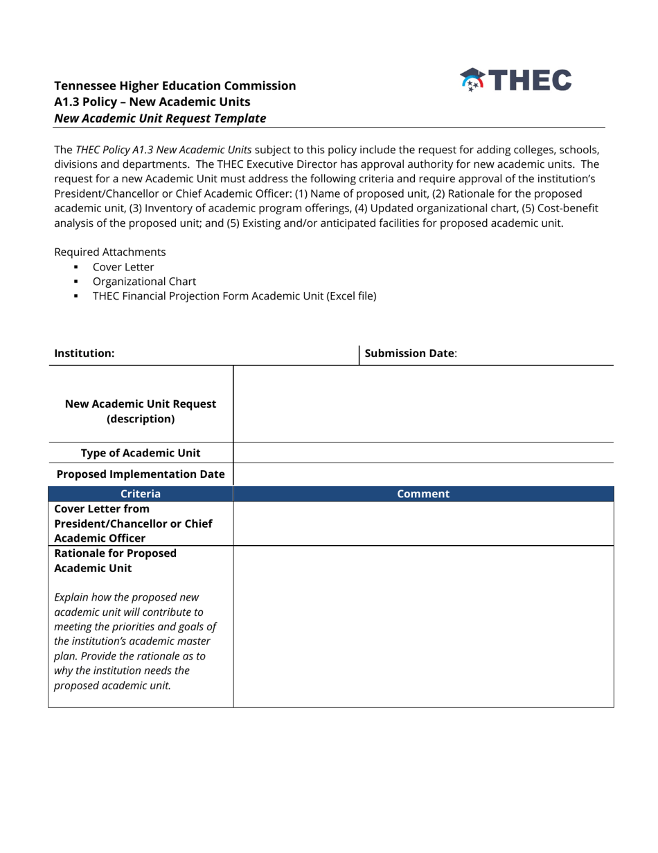 New Academic Unit Request Template - Tennessee, Page 1