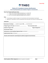 Document preview: Form A1:5J Reactivation of an Academic Program or Concentration - Tennessee
