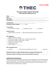Document preview: Form A1.4BA Tennessee College of Applied Technology off-Campus Site Approval Form - Tennessee