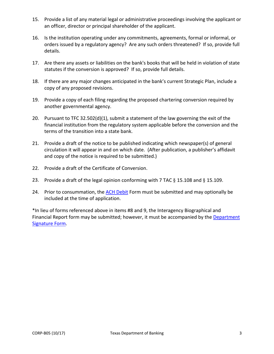Form CORP-B05 Conversion Application - Texas, Page 3