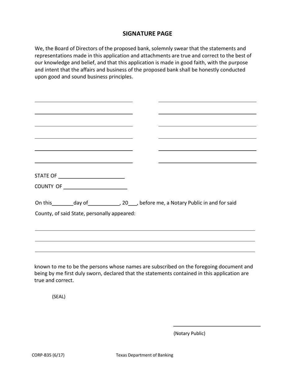 Form CORP-B35 Interim Bank Charter Application - Texas, Page 3