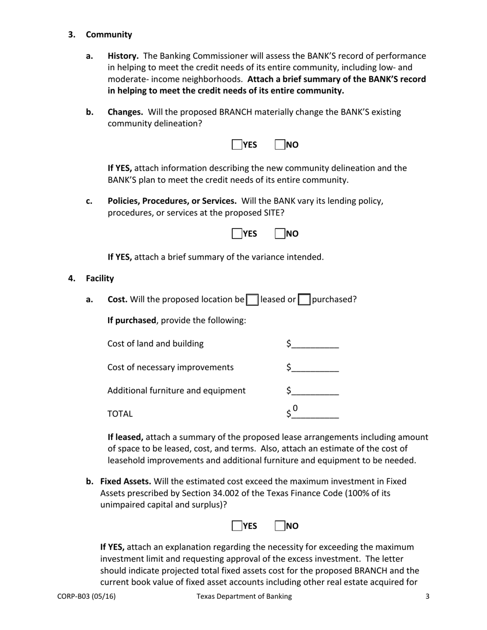 Form CORP-B03 Application to Establish a Branch - Texas, Page 3