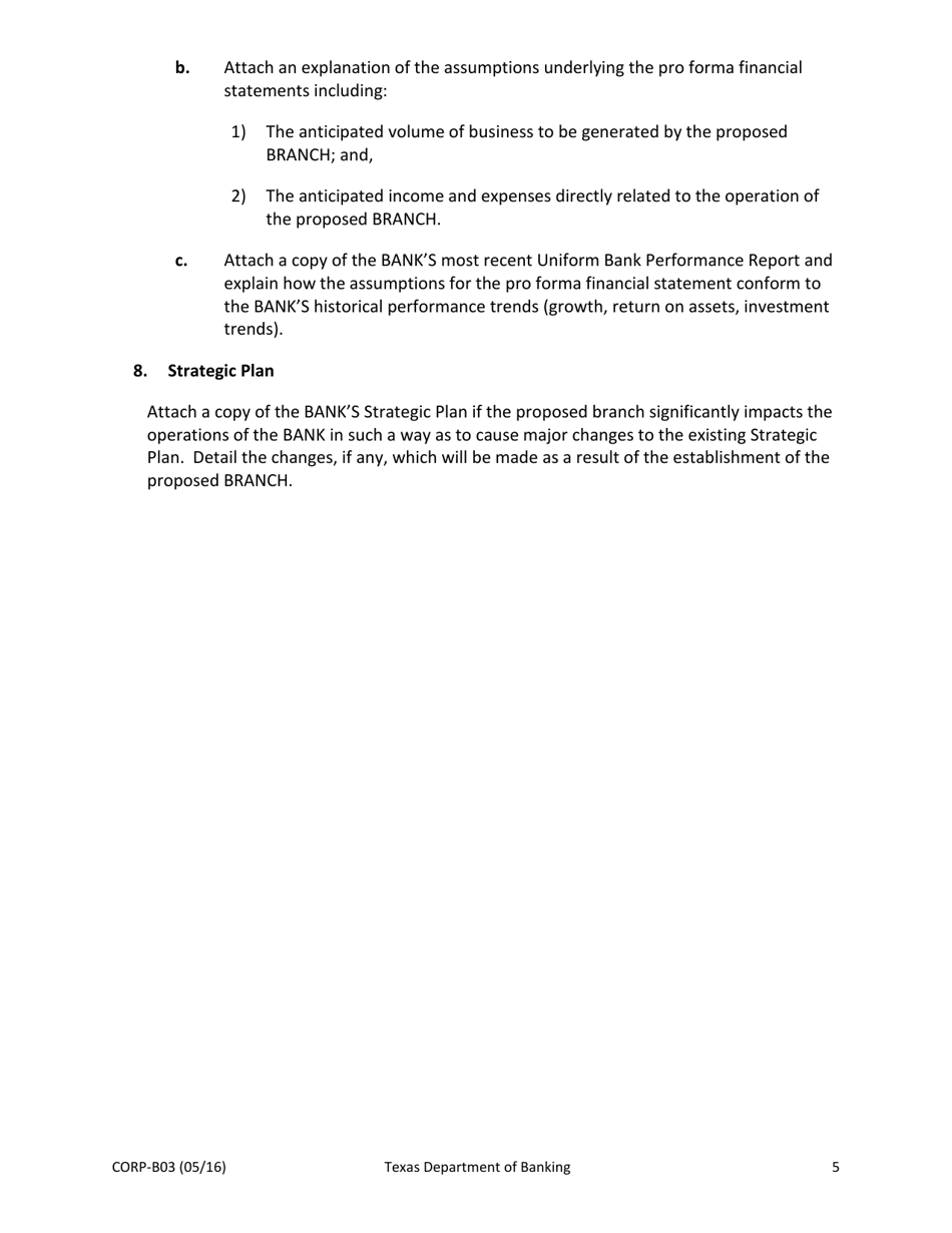 Form CORP-B03 Application to Establish a Branch - Texas, Page 5