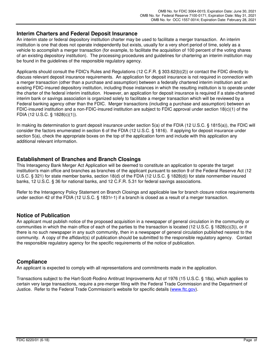 FDIC Form 6220 / 01 Interagency Bank Merger Act Application, Page 2