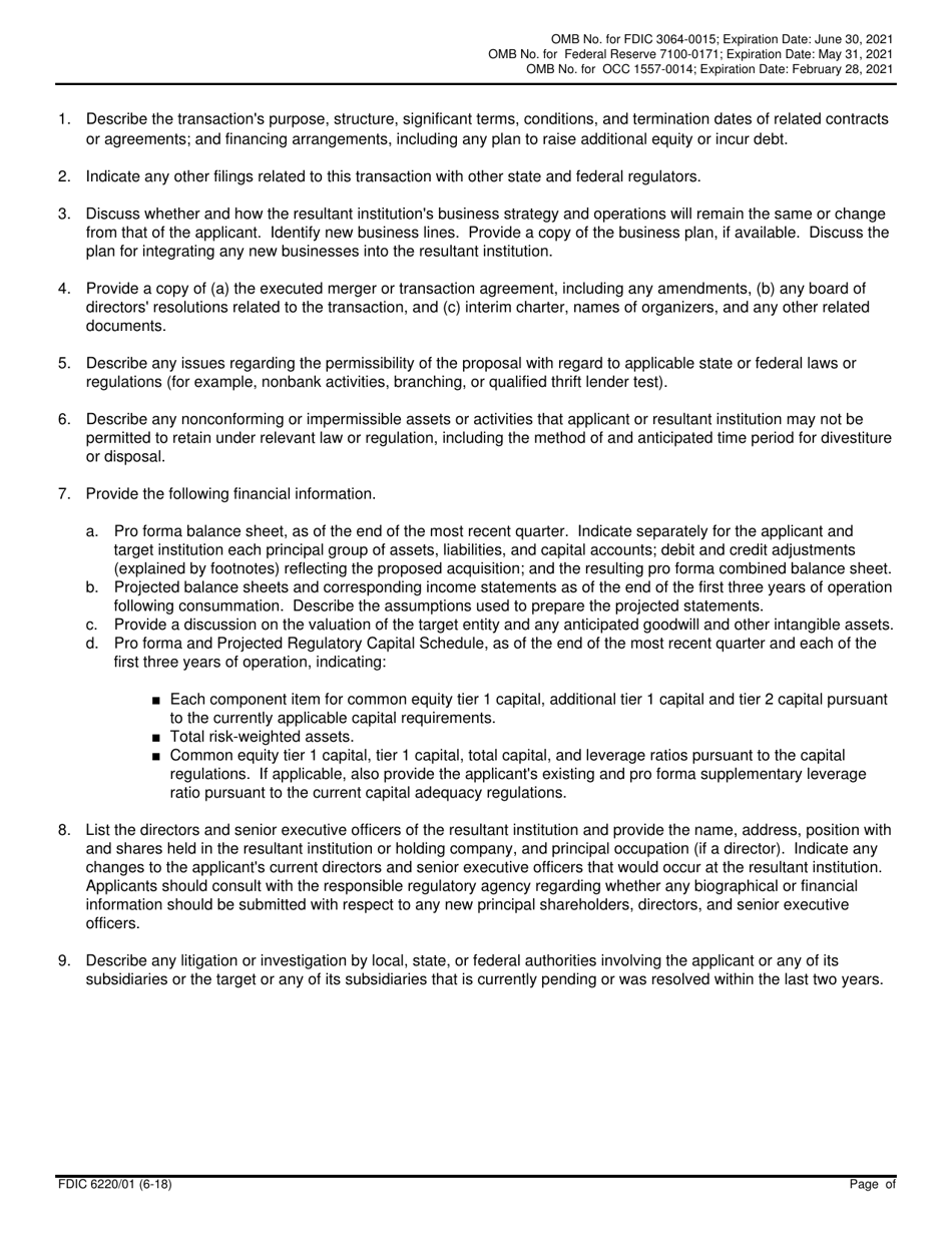 FDIC Form 6220 / 01 Interagency Bank Merger Act Application, Page 5
