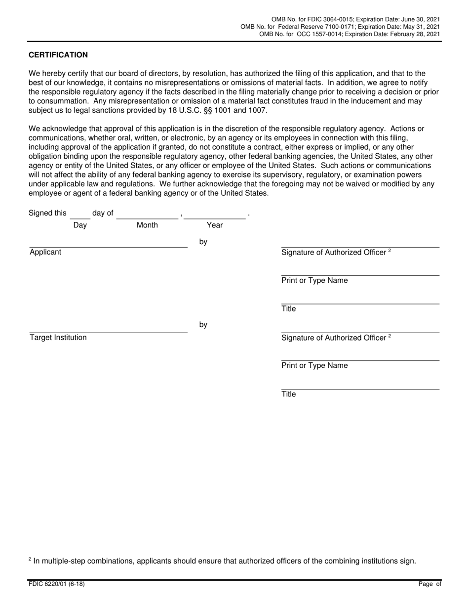 FDIC Form 6220 / 01 Interagency Bank Merger Act Application, Page 8