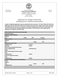 Document preview: Form HE-0015 Application for Change of Ownership and Request for Conditional Authorization - Tennessee
