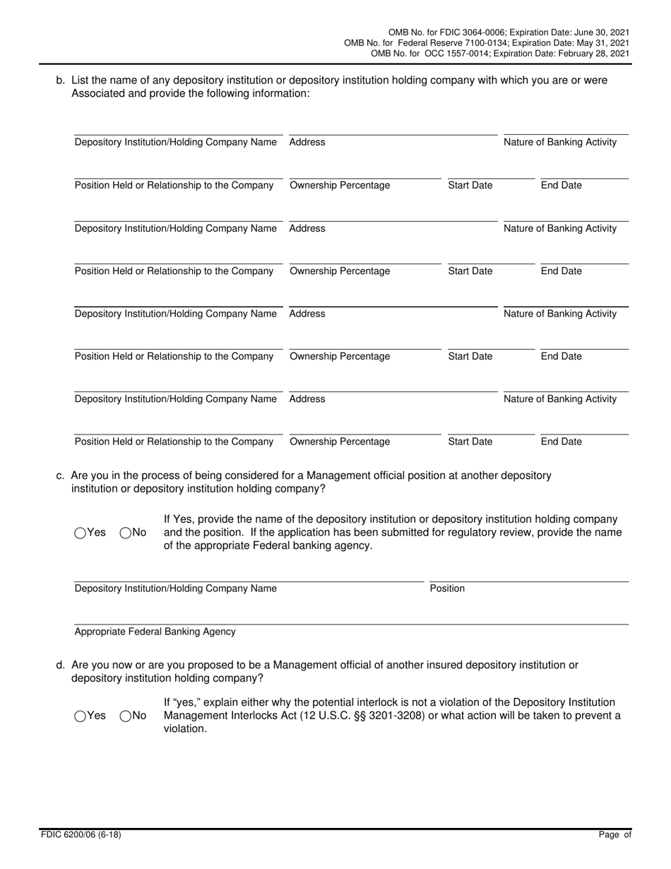 FDIC Form 6200 / 06 Interagency Biographical and Financial Report, Page 10