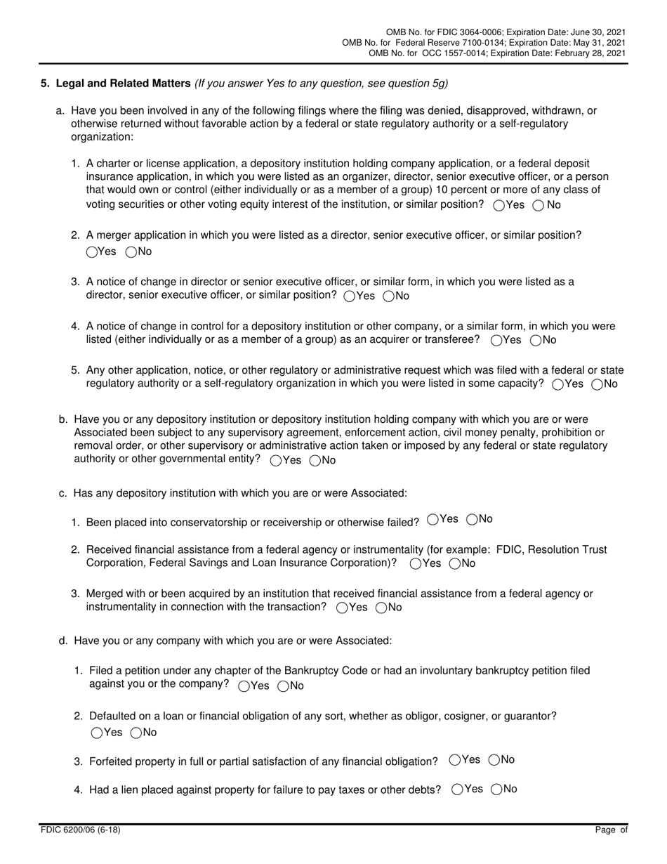 FDIC Form 6200 / 06 Interagency Biographical and Financial Report, Page 11
